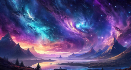 Wall Mural - attractive purple and blue galaxy background