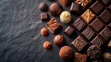 Assorted Gourmet Chocolates And Truffles On Slate
