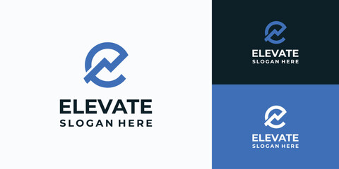Poster - Letter e initial vector logo design with growth graph.