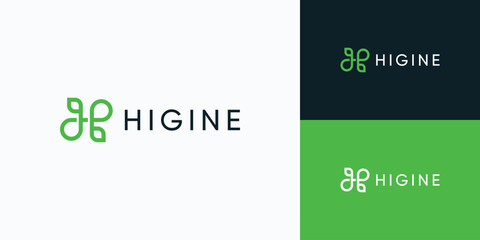 Aufkleber - Green leaf letter H initial line vector logo design.