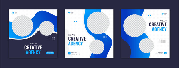 Wall Mural - Modern business social media post template, editable square post bundle, set of minimal corporate online carousel