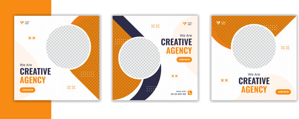 Wall Mural - Modern business social media post template, editable square post bundle, set of minimal corporate online carousel