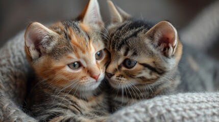 Playful Kittens, Adorable close-up of playful kittens engaged in cute interactions, conveying warmth and coziness