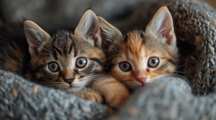 Playful Kittens, Adorable close-up of playful kittens engaged in cute interactions, conveying warmth and coziness