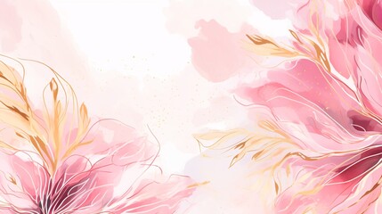 Wall Mural - Delicate Pink Flower Illustration with Watercolor Art