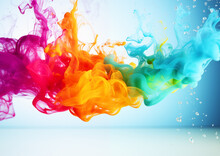 Abstract Rainbow Multicolored Smoke On Blue Background Panorama Wallpaper
