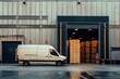 © LimeSky - Delivery van loaded with cardboard boxes outside a logistics warehouse with an open door for delivering online orders purchases e commerce goods and wholesale