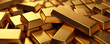 Stack of shiny gold bars arranged tightly in a secure location, giving a sense of wealth and financial stability
