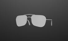 Gray Glasses On Dark Background. 3d Illustration. Modern Glasses Design.