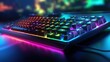 Closeup a gaming keyboard with RGB light. digital accessory background.