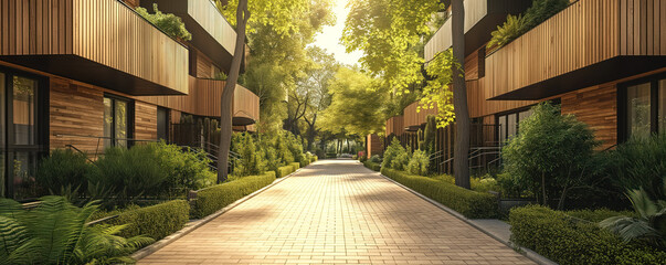 Wall Mural - Beautiful panoramic background of the modern apartment houses. Concept of neighborhood and real estate.