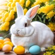Illustration of Easter bunny with colored eggs