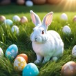 Illustration of Easter bunny with colored eggs