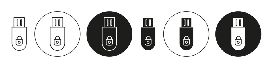 Poster - Encrypted pendrive Isolated on White Background set. Encrypted pendrive vector line art logo