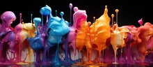 Abstract Background Of Different Colorful Drops, Paint Falling Drips. 3d Illustration.