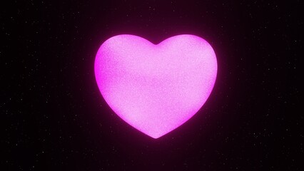 Wall Mural - 3d cute dreamy aura glitter pink heart on black background isolated. Galaxy space surface. Y2k retro 80s 90s valentines day love wedding card symbol.