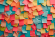 © Ishra - Colorful abstract background pattern of empty sticky notes, colorful set of blank sticky notes stick on the wall, colorful empty blank sticky notes pasted on an office notice board, blank note paper