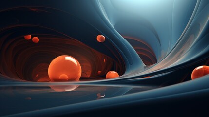 Aufkleber - Futuristic Abstract Spheres and Swirls Design. A digital art creation featuring futuristic abstract swirls in blues and oranges floating spheres, suggesting a dynamic and otherworldly landscape