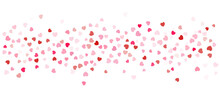 Heart Confetti Background, Love Glitter For Valentine's Day, Red, Pink And Rose Hearts Flying, Frame Or Border For 14 February Isolated On White, Vector Illustration