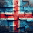 Iceland flag overlay on old granite brick and cement wall texture for background use