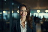 Fototapeta  - Beautiful lady in business attire smiling in the city office smiling happily and confidently