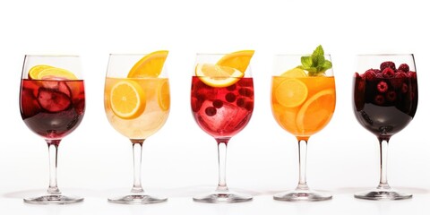 Poster - A collection of glasses filled with various types of drinks. Ideal for showcasing a wide range of beverages.