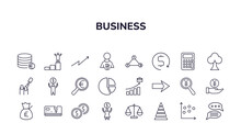 editable outline icons set. thin line icons from business collection. linear icons such as euro coins stack, increase rate, item interconnections, dollar on business time, stats pyramid, story