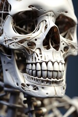 Poster - A close-up view of a skeleton with another skeleton in the background. This image can be used to depict themes of death, Halloween, horror, or medical illustrations