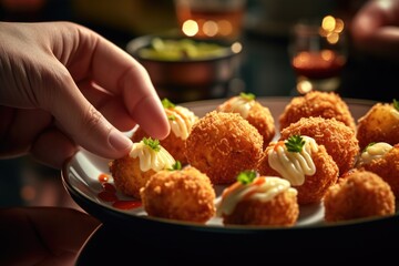 Poster - A plate of food is displayed on a table. This versatile image can be used to showcase various cuisines or for food-related themes