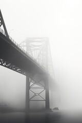 Poster - A bridge covered in fog on a misty day. Suitable for atmospheric and mysterious themes