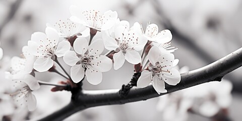 Poster - A close-up view of a branch with delicate white flowers. Perfect for adding a touch of nature to any project