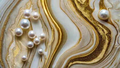 Wall Mural - white pearls and gold liquid waves wallpaper marbles texture liquid luxury wallpaper