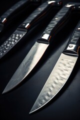 Poster - Knives sitting on top of a table. Suitable for kitchen or cooking related projects
