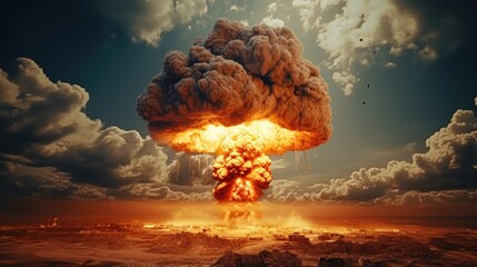 Poster - A powerful explosion of smoke and steam rises into the sky. This image can be used to depict an intense event or as a background for dramatic scenes