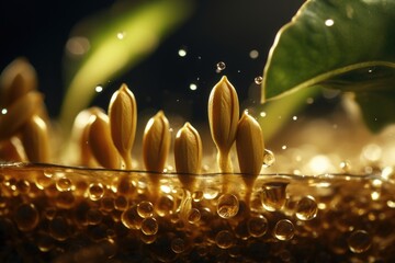 Aufkleber - A close-up view of a bowl of water with a plant in the background. Perfect for illustrating concepts of nature, growth, and tranquility