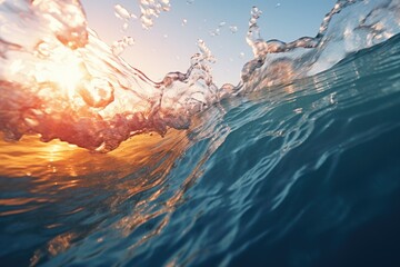 Poster - A detailed view of a wave in the ocean. This image can be used to illustrate the power and beauty of nature