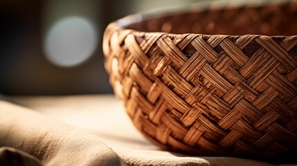 Close-up of a meticulously crafted woven basket.