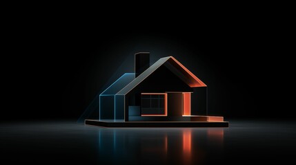 Wall Mural - Digital house outline against a dark background.