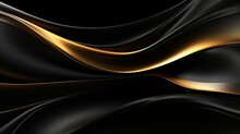 Futuristic Abstract Black And Gold Background Featuring A Sleek Waved Design.