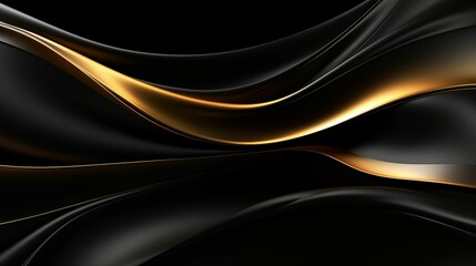 Wall Mural - Futuristic abstract black and gold background featuring a sleek waved design.