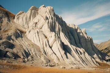 Poster - A large rock formation in the middle of a desert. Can be used to depict the vastness and solitude of the desert landscape
