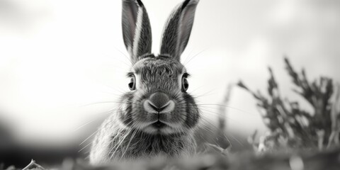 Poster - A black and white photo of a rabbit. Suitable for various uses