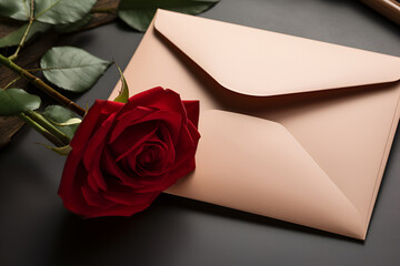 red rose and envelope, valentines day concept