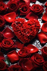 Leinwandbilder - A heart made of red roses surrounded by petals. Perfect for expressing love and romance. Ideal for Valentine's Day, anniversaries, and special occasions
