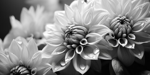 Poster - A detailed view of flowers covered in glistening water droplets. Perfect for adding a fresh and vibrant touch to any project