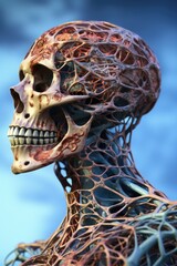 Aufkleber - A model of a human body with a skeleton's head and neck. Can be used for educational purposes or in medical presentations