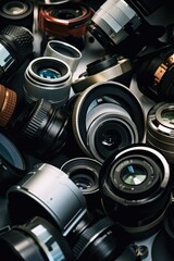 Poster - Cameras sitting on a table, ready for use. Suitable for photography or technology-related projects