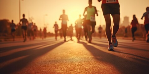 Poster - A group of people running in a marathon. Suitable for sports and fitness-related projects