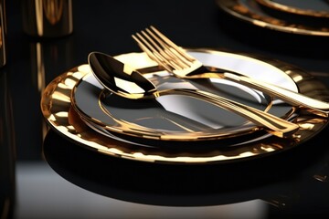 Aufkleber - A simple image of a plate with a fork and a knife. Suitable for illustrating dining, cutlery, or mealtime concepts