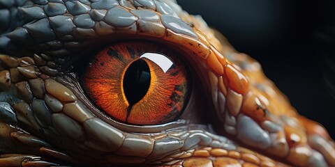 Poster - A detailed view of a lizard's eye, showcasing its vibrant colors and intricate patterns. Perfect for nature enthusiasts and educational materials